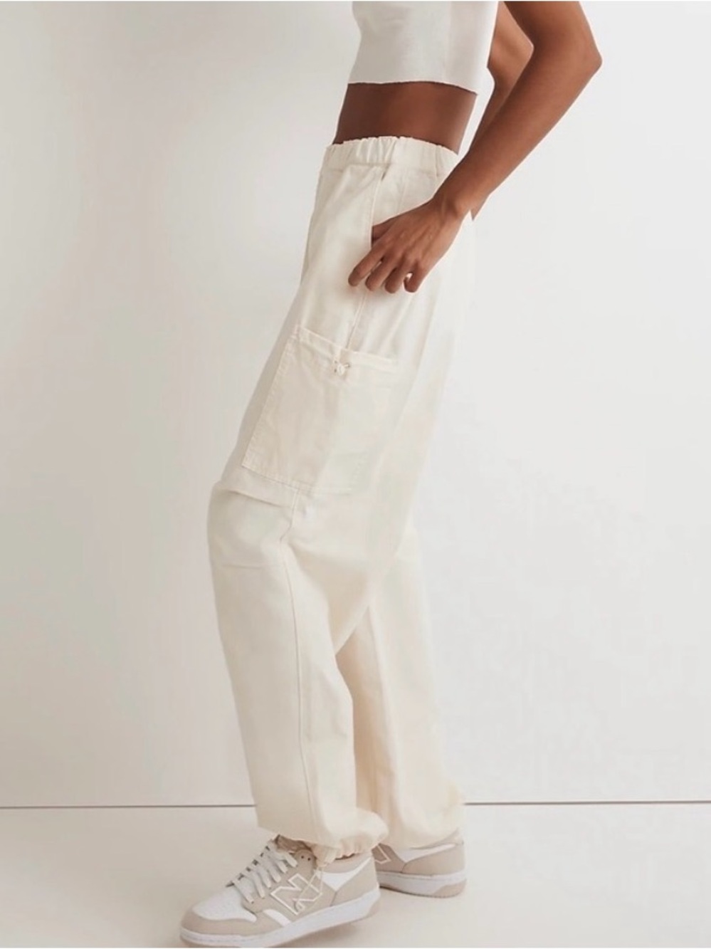 Madewell Cargo Joggers Size Medium Cream Cotton High Rise Pull-On MSRP 118.00 - Picture 3 of 14